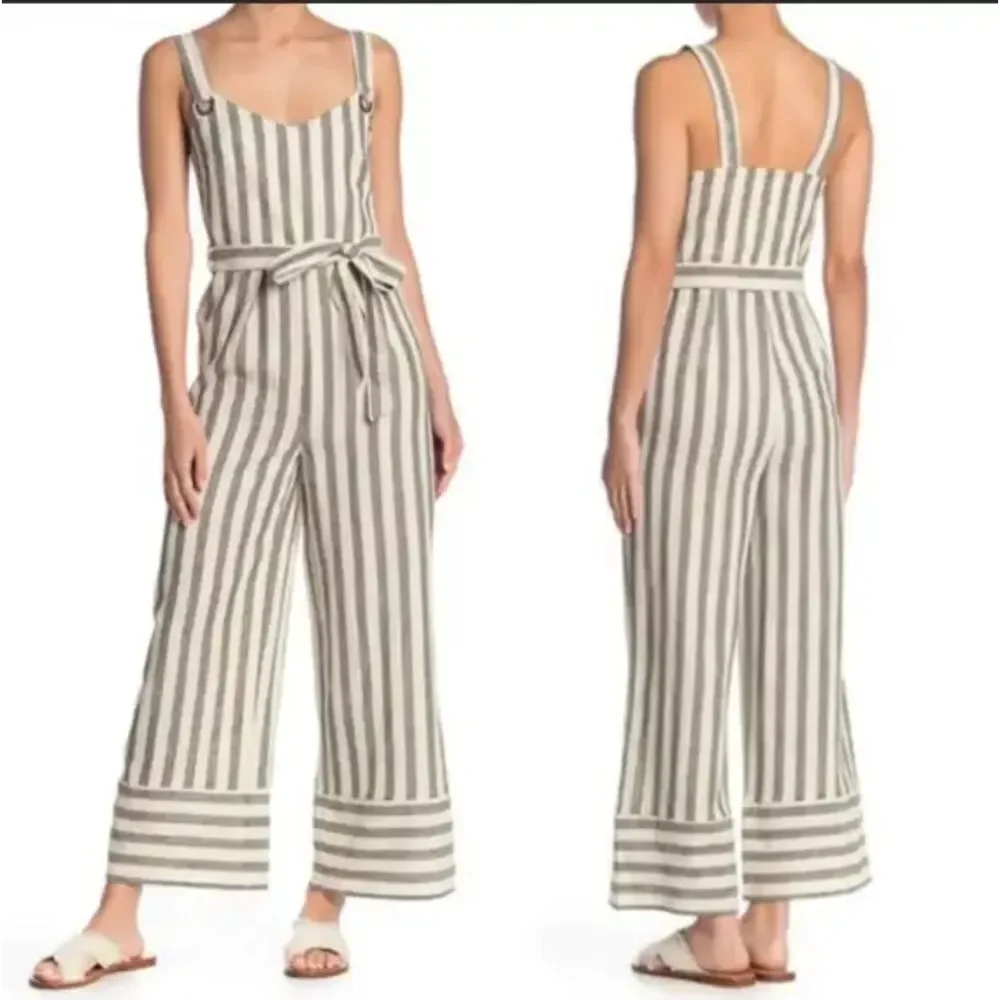 Romeo & Juliet Couture Striped Linen Jumpsuit M